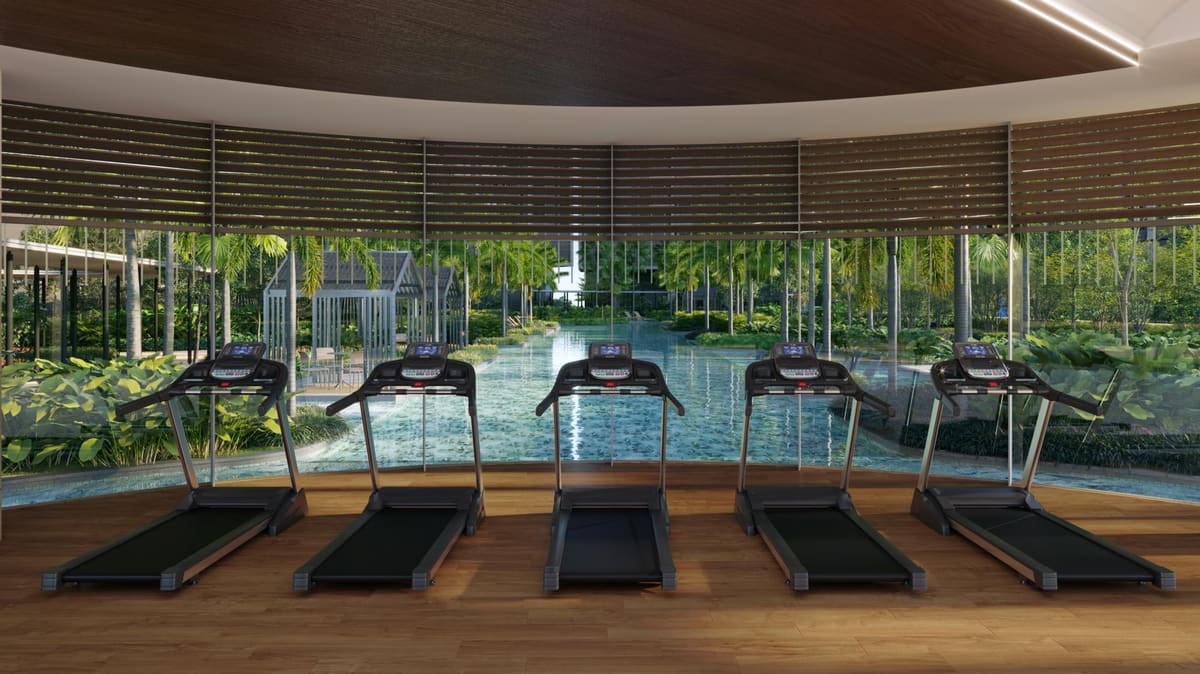 Treadmills in the gymnasium face the glass and the pool lanes (artist’s impression)