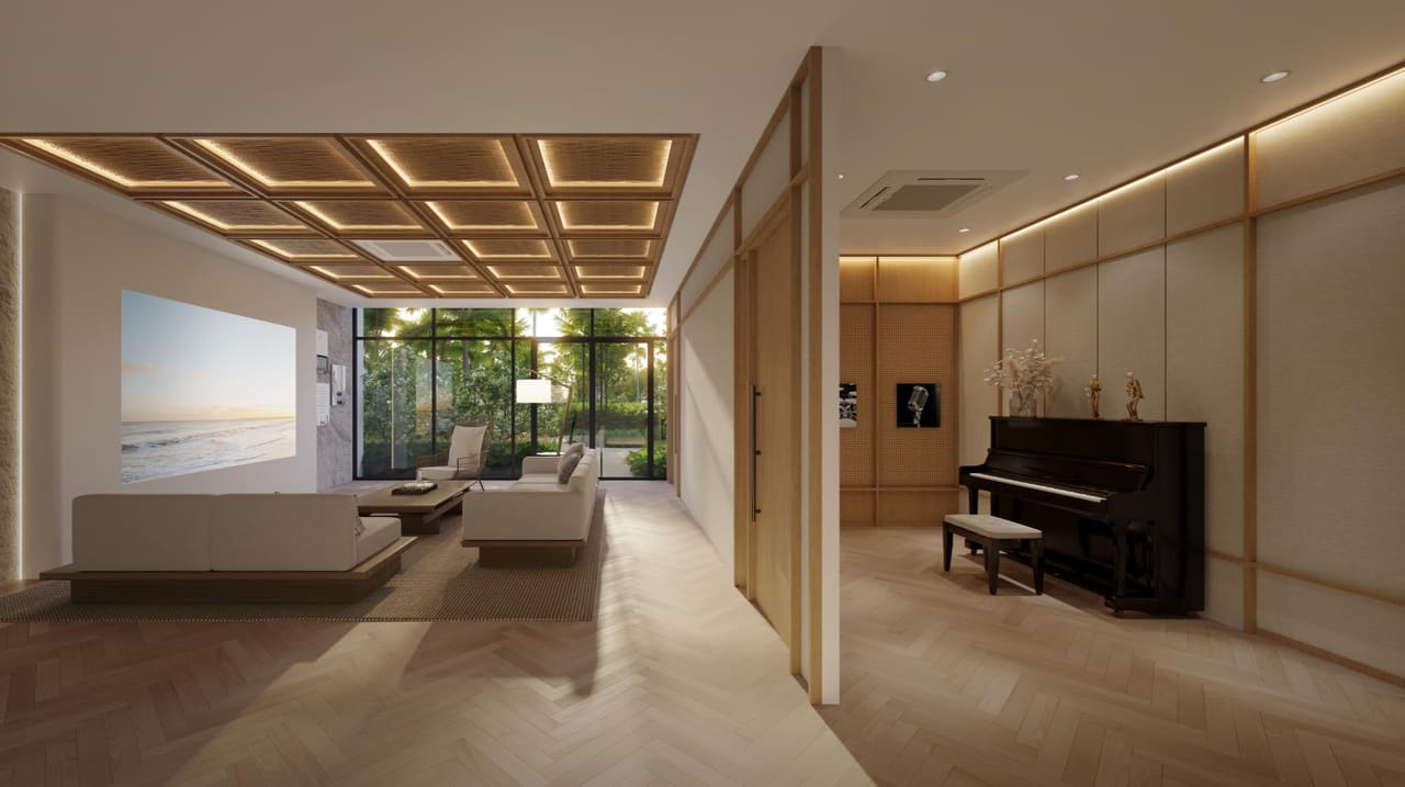A piano and sofas in the music room (artist’s impression)