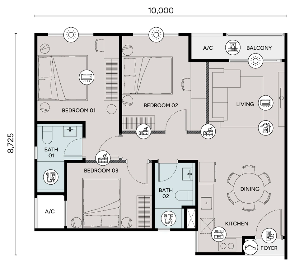 Ophira Type C4 floor plan: 875 sq ft, 3 bedrooms · 2 bathrooms