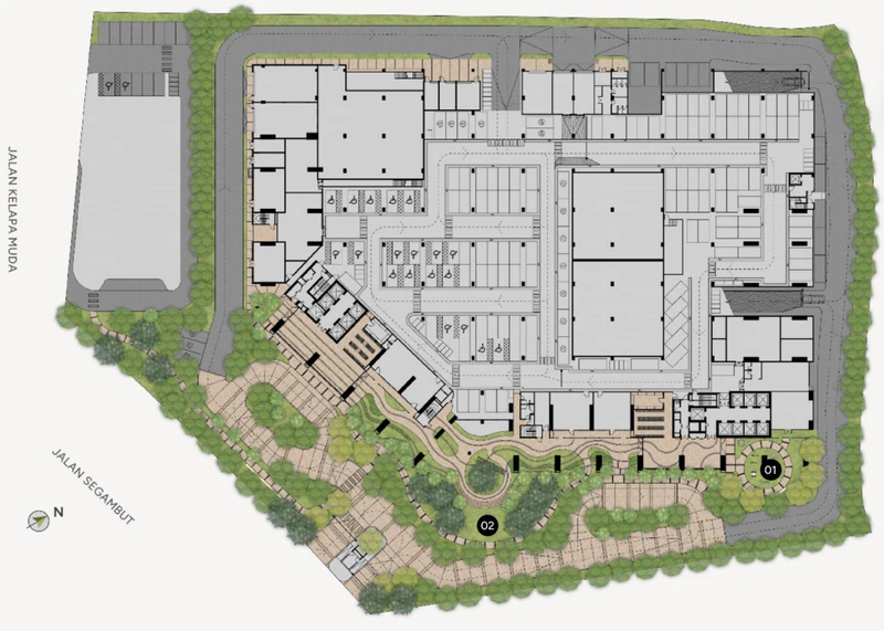 Ophira Level 1 plan (developer drawing): the court, the driveway and the two facilities