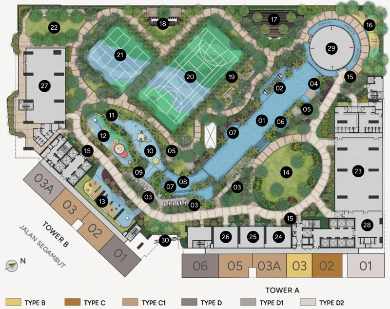 Ophira Level 10 facility deck plan (developer drawing), numbered to match the list