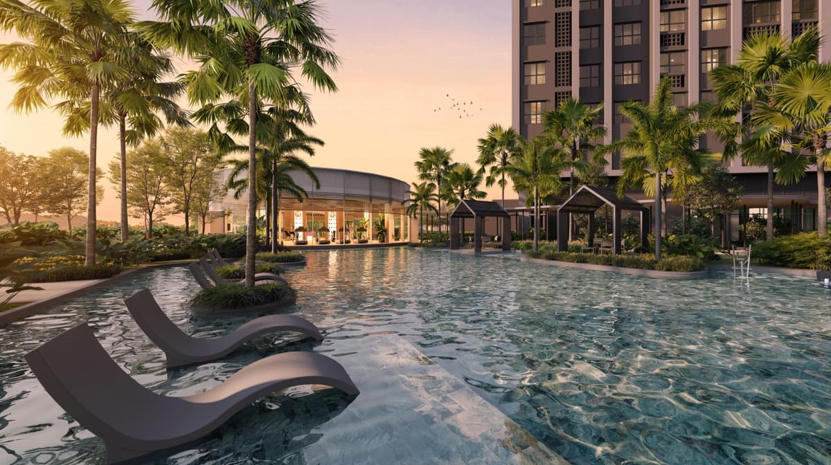 The wet deck and pool on Level 10 at dusk (artist’s impression)